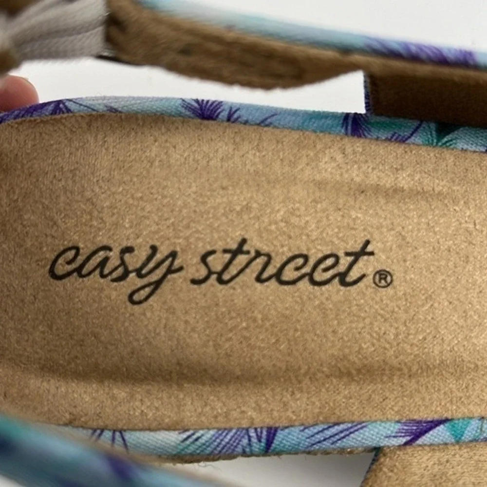 Easy Street‎ Devlin Espadrille Wedge Sandals Blue Purple Tropical Slingback 9.5